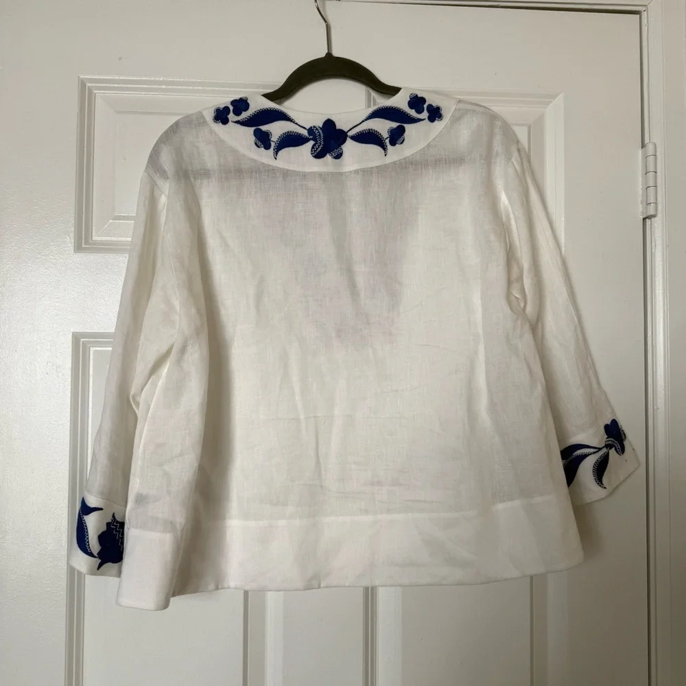KATE SPADE Embroidered Zigzag Floral Linen Top Size Medium